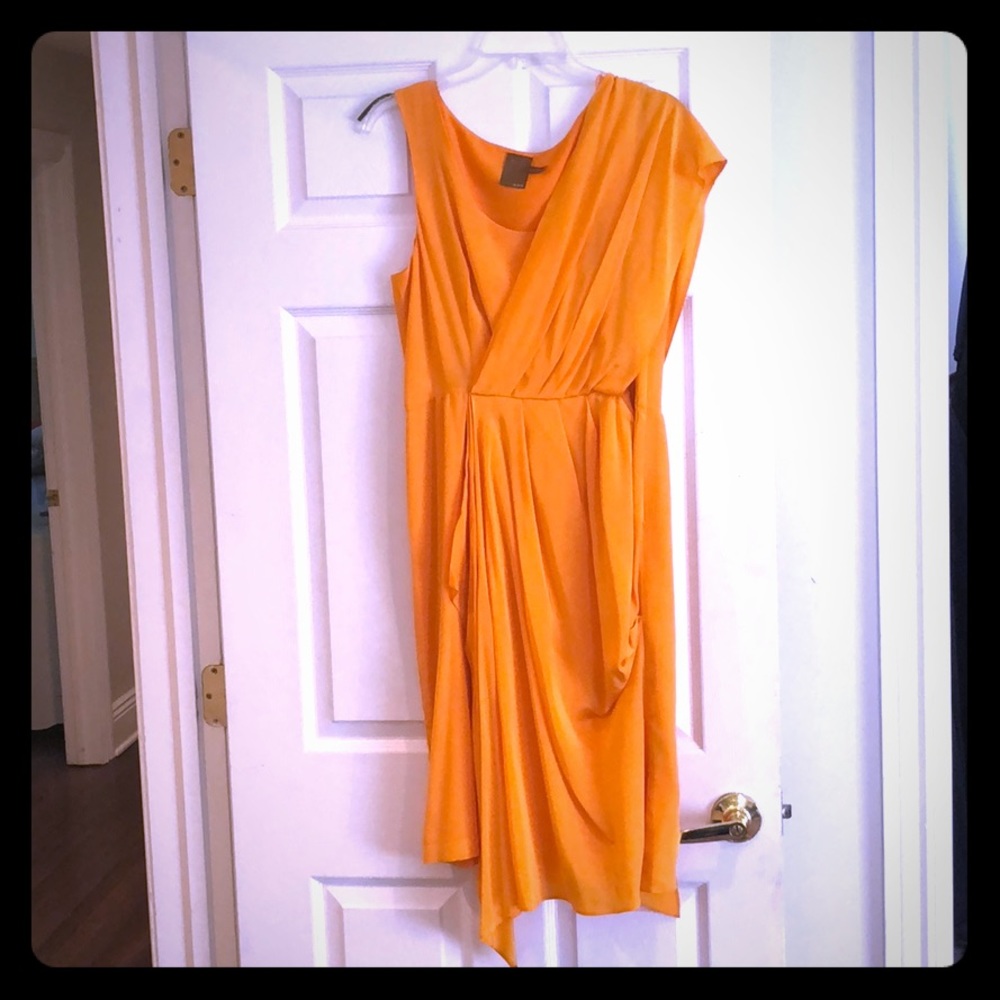 Gorgeous Sexy Saffron Draped Silk Dress